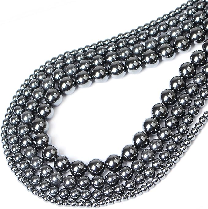 bymitel 10mm natural hematite metallic round beads gemstones genuine with 90pcs diy jewelry making unisex (10mm 90pcs, hematite)
