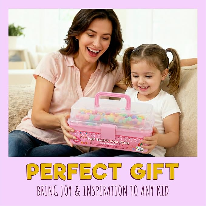 Orian Pop Beads Jewelry Making Kit for Girls – Extra-Large 850+ Piece Set with Hairbands, Bracelets & Rings – Snap Beads for Kids Ages 3+, DIY Jewelry Kit with Unicorn Gift Bag & XL Storage Case