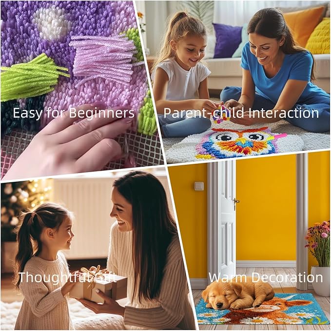 Latch Hook Rug Kit Black Dachshund Dog Stamped Handmade Round Shape Carpet Crochet Yarn Craft DIY Hook and Latch Door Mat Tapestry for Home Floor Decor 50x50cm(2)
