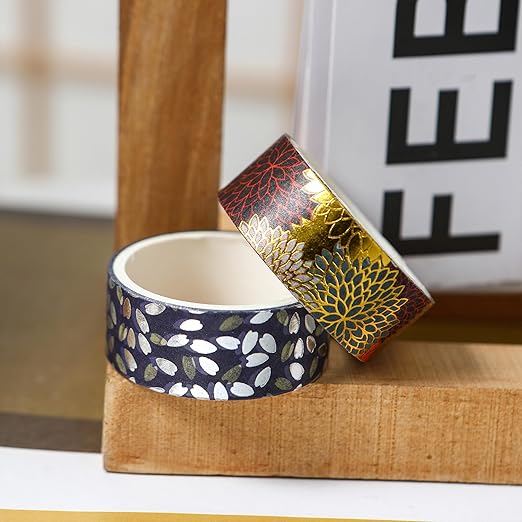 10 Rolls Sakura Washi Tape Set Japanese Arts Adhesive Tapes Gold Silver Foil Decorative Masking Tape Sets for Craft, Kids, Scrapbook, DIY, Gift Wrapping (Eternal Blossom)