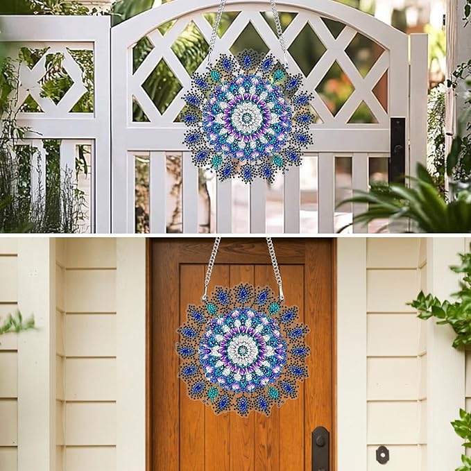 MXJSUA Special Shaped Hanging Diamond Painting Art Kits for Adults, Mandala Flower 3D Crystal Rhinestone Acrylic Gem Art Pendant Ornaments Kit for Home Decoration and Gift