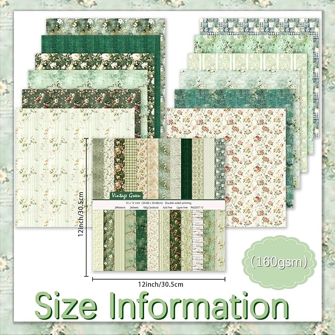 24 Sheets Scrapbook Paper 12" Double-Sided Photo Backdrop Patterned Craft Paper 160gsm for Junk Journals Greeting Cards Album Decoration(Floral Design D)