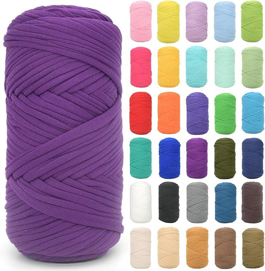 Tshirt Yarn for Crocheting,Violet Purple T Shirt Chunky Elastic Fabric Thick T-Shirt Crochet Yarn for Beginners Crocheting Hand Knitting Bag/Basket/Coasters/DIY Crafts/Home Decor 200G(Violet