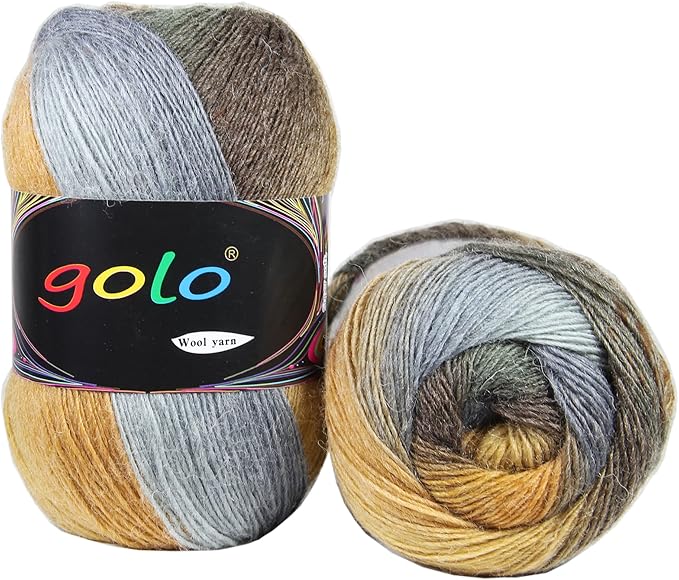 golo Wool Yarn for Knitting 550yd 0.22Ib Cachemire Multicolor Rainbow Yarn (Yellow-Brown)