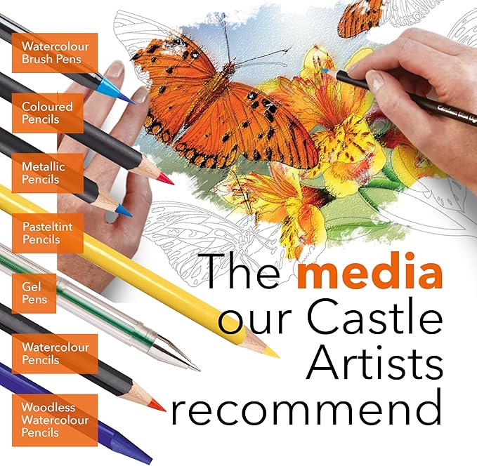 Castle Arts Butterflies Colouring Book | 72 Amazing Beauties Curated by in-House Artists with Colour Reference Guide | No Show-Through Artist Grade Paper | Collectable Landscape A4 Size (Butterflies)