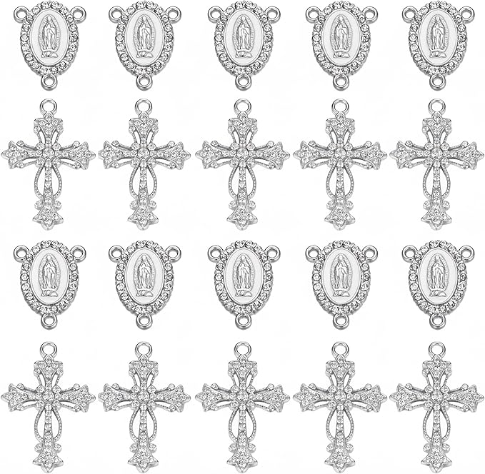 Jiali Q 20 Piece Set Rhinestone Cross Connectors and Pendants for Jewelry Making (Silver - Cross B)