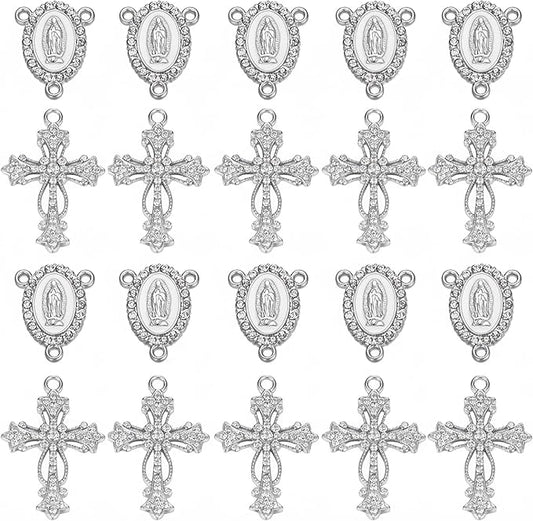 Jiali Q 20 Piece Set Rhinestone Cross Connectors and Pendants for Jewelry Making (Silver - Cross B)
