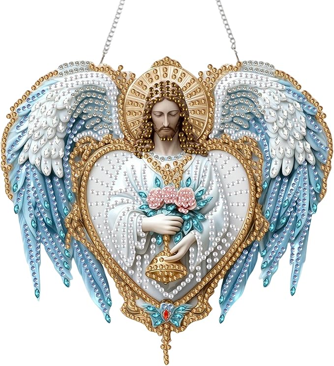 AIBOERL Diamond Art Hanging Kit for Adult,Special Shaped Rhinestone,Double Sided 5D DIY Acrylic Diamond Art Painting Window Pendants Home Garden Wall Hanging Kits Hanging Ornament (Religious Jesu)