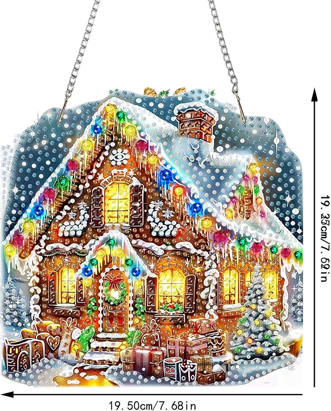 SENQAO Christmas Diamond Art Hanging Kits for Adults Kids, Christmas House Diamond Art Suncatchers, 5D Special Shape Diamond Painting Pendant Window Ornament Gifts for Home Door Wall Decor