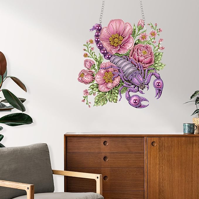 Reofrey Hanging Diamond Art Kits for Adults– 8x8Inch Scorpions Hanging Ornament Acrylic Board Double Sided Pattern Crystal Diamond Art Suncatcher Pendant, for Home Wall Window Decoration Handmade Gift