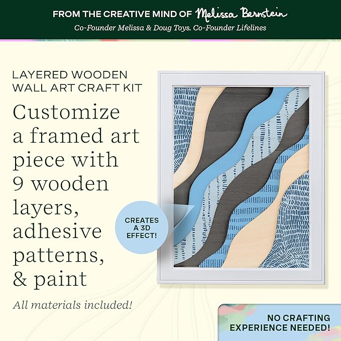 Lifelines FlowCrafts, Layered Wooden Wall Art - Framed Art Piece with 9 Layers, 5 Paint Colors, 9 Adhesive Patterns & Picture Frame - Sensory Arts & Crafts Kit for Teens & Adults - DIY Wall Décor