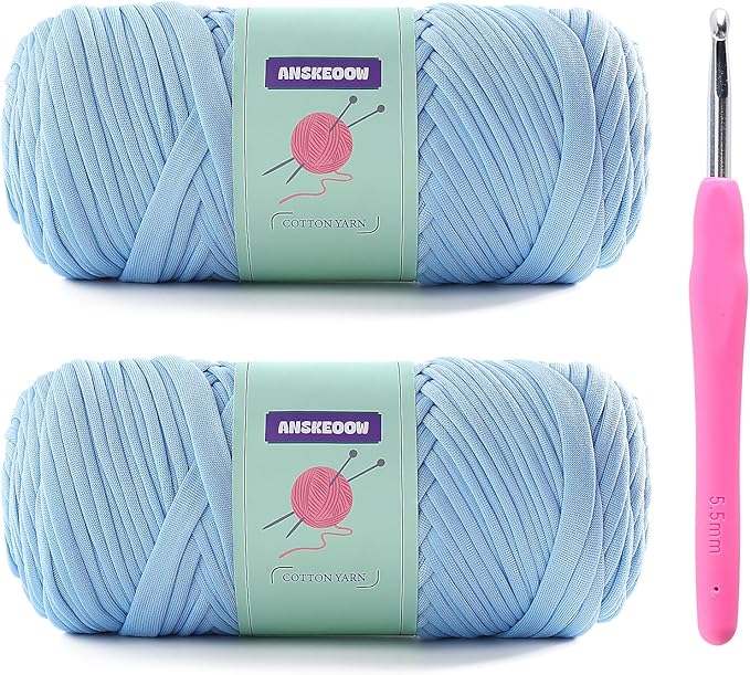 Trapillo Tshirt Yarn for Crochet, Soft T Shirt Yarn for Home Decor, Each 7oz, 65yd (Shallow Lake Blue) with 1 Crochet Hook