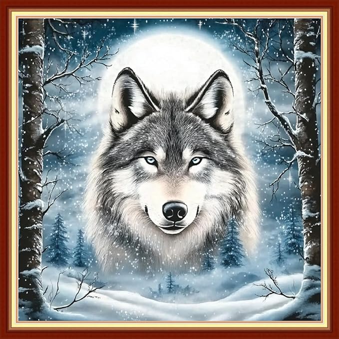 Redxing Stamped Cross Stitch Kits Embroidery kit for Beginners Adults Full Range of Embroidery Patterns Starter Kits DIY Printed Cross Stitch Kits Needlepoint Kits 11CT-Snow Wolf King 18x18 inchs