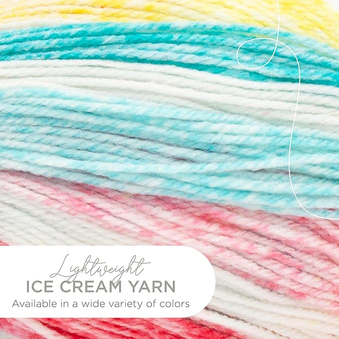 Lion Brand Yarn, Ice Cream Baby Yarn for Knitting, Crochet, and Crafts, Funfetti, 1 Pack, DK Weight Colorful Acrylic Fiber for Baby Blankets, Hats, and Sweaters