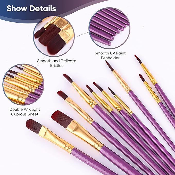 Paint Brushes Set, 30 Pcs Paint Brushes for Acrylic Painting, Watercolor Acrylic Oil Paint Brush, Artist Paintbrushes for Body Face Rock Canvas, Adult Drawing Arts Crafts Supplies, Purple