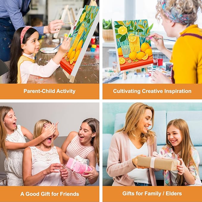 GHHKUD Lemon Paint by Numbers Kits with Frame for Adults Beginners, DIY Beverage Paint by Numbers for Kids, Painting Art on Canvas Gifts Home Wall Decor 20x30cm