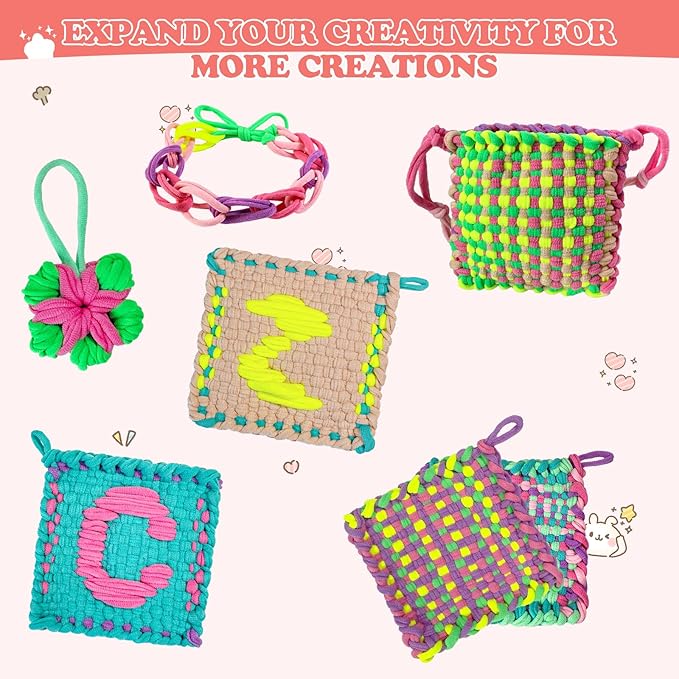 weaving loom kit-includes 2 pcs 7" potholder frame,400 pcs weaving loom loops,2 long crochet hooks and bag-potholder loom knitting kits and gifts for beginners, make 11 masterpieces