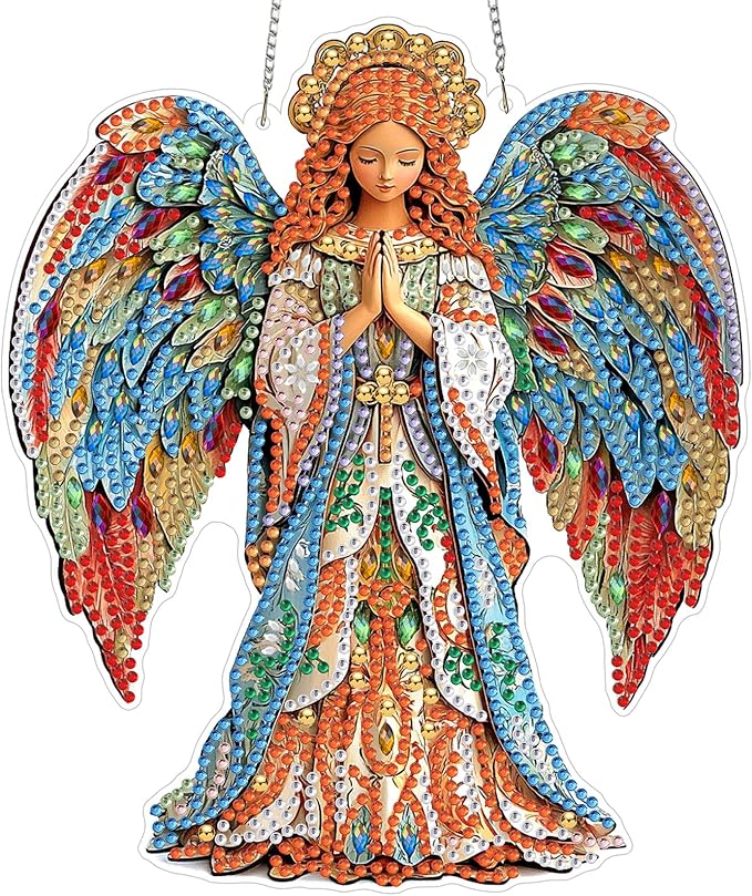 MXJSUA Diamond Art Hanging Kits for Adults Beginners, DIY Acrylic 5D Special Shaped Crystal Diamond Gem Art Painting Hanging Ornament for Home Wall Decor and Gift (Angel of Hope)
