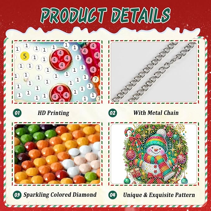 EMIEAUFG Christmas Diamond Art Hanging Kit for Adult, Xmas Snowman Diamond Art Pendants, Double Sided Acrylic & 5D Special Shaped Rhinestone, Christmas DIY Ornament for Window Home Wall Decor
