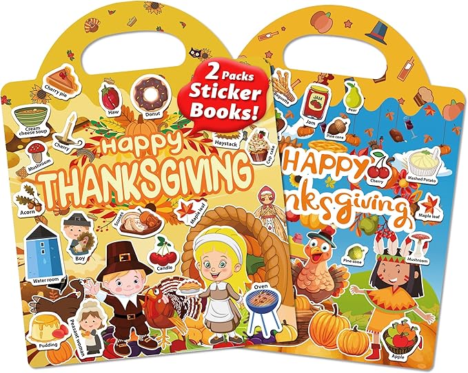walenced reusable sticker book for toddlers, stickers for kids, toddler sticker book, toddler craft activities, toddler travel toys ages 3 and up boy girl birthday gifts - thanksgiving