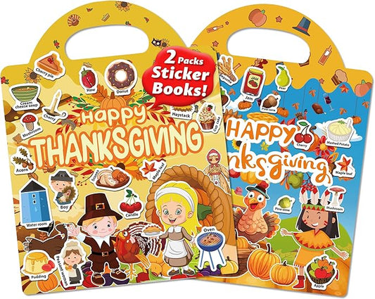 walenced reusable sticker book for toddlers, stickers for kids, toddler sticker book, toddler craft activities, toddler travel toys ages 3 and up boy girl birthday gifts - thanksgiving