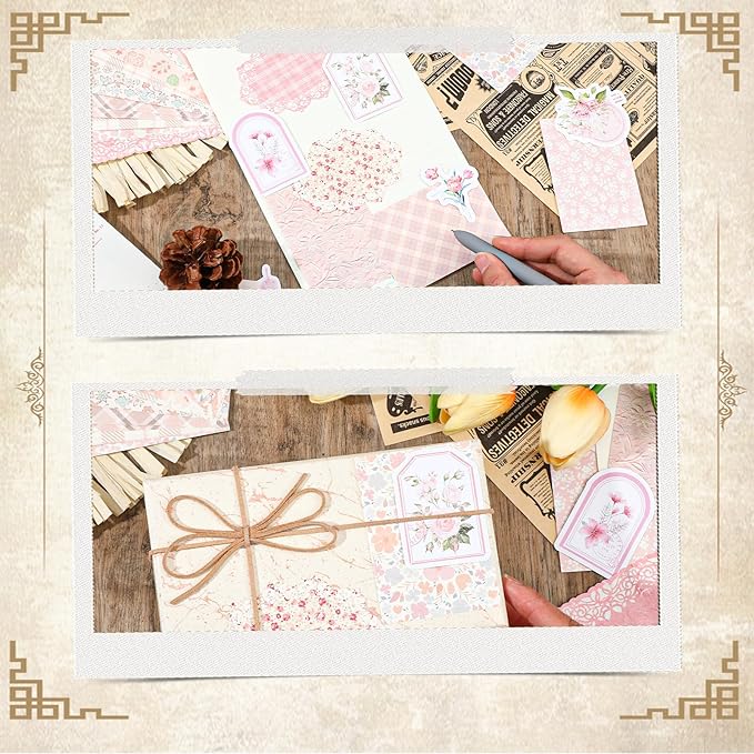 100pcs Vintage Scrapbook Paper Floral Journaling Stickers Assorted Set, Junk Journal Supplies, Scrapbooking Supplies Kit for Retro Crafts Planner Mixed Media Collage Card Album