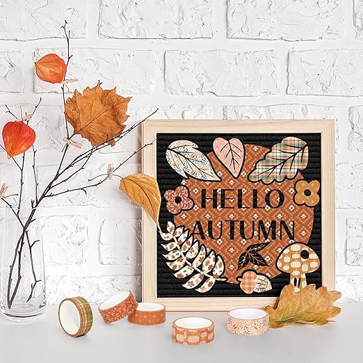 Whaline 12 Rolls Fall Pumpkin Washi Tape Autumn Leaves Boho Washi Masking Tape Thanksgiving Pumpkin Maple Leaf Print Decorative Craft Tape for Fall Scrapbook Gift Wrapping DIY Art Crafts, 16.4Ft