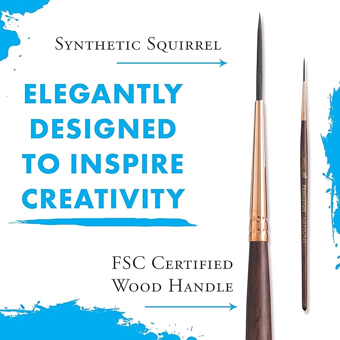 Princeton Artist Brush, Neptune Series 4750, Synthetic Squirrel Watercolor Paint Brush, Script Liner, Size 1