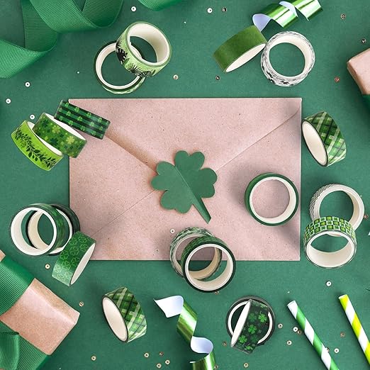 Green Decorative Tape Set 20 Rolls St. Patrick's Day Washi Tape Lucky Shamrock DIY St Patrick Day Masking Tape for Irish Holiday Kids Craft Notebook Scrapbooking & Stamping Supplies