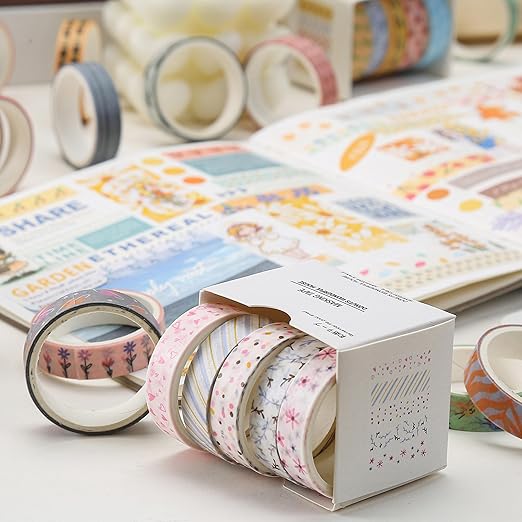YUBX Basic Washi Tape Set 30 Rolls Cute Patterns Decorative Skinny Slim Masking Tapes for Arts, DIY Crafts, Journals, Planners, Scrapbook, Wrapping (Kawaii One)