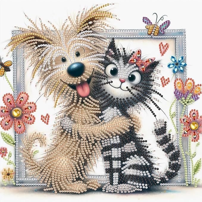 AiYuanzsh Cat and Dog Diamond Art Painting Kits for Adults, 5D Special Shape Diamond Art Kits for Beginners, Crystal Rhinestones Diamond Art Painting for Home Wall Decoration Gift 12×12 inch