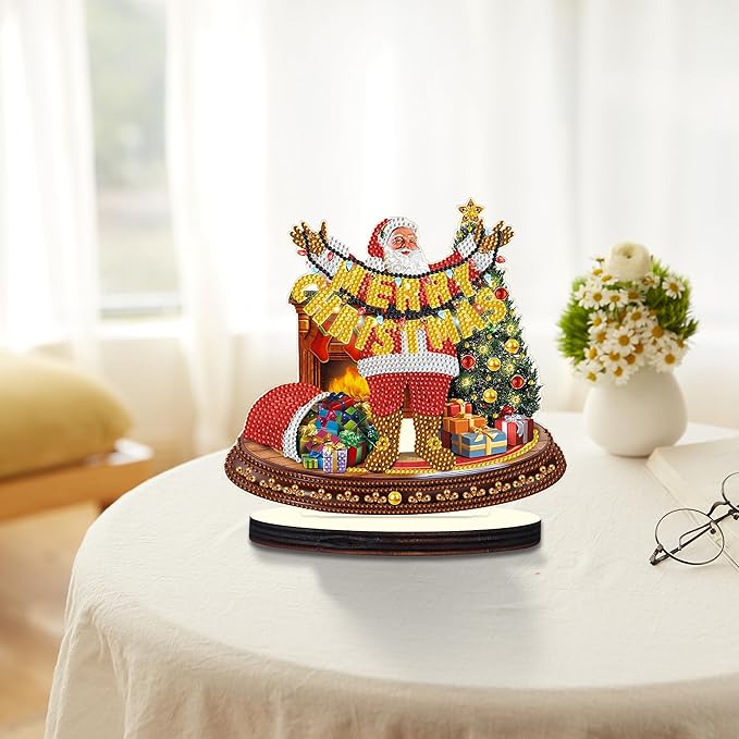 MVVMTOP Christmas Diamond Art Tabletop Decoration, DIY Merry Christmas, Diamond Art 5D Special Shape Crystal Diamond Partial Diamond Painting Mosaic Handicraft, Home Office Tabletop Decor Gift