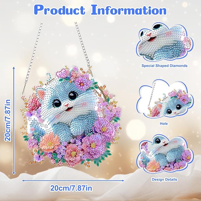 AIRDEA Cat Hanging Diamond Painting Kits,Special Shaped Diamond Art Kits for Beginner Flowers and Animals,Gem Art Pendant Decor 7.87x7.87in