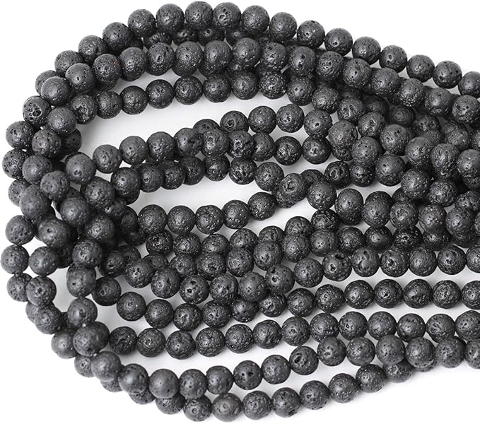 cheavian 8mm 45pcs black lava volcanic stone gemstone round loose beads for jewelry making 1 strand 15"
