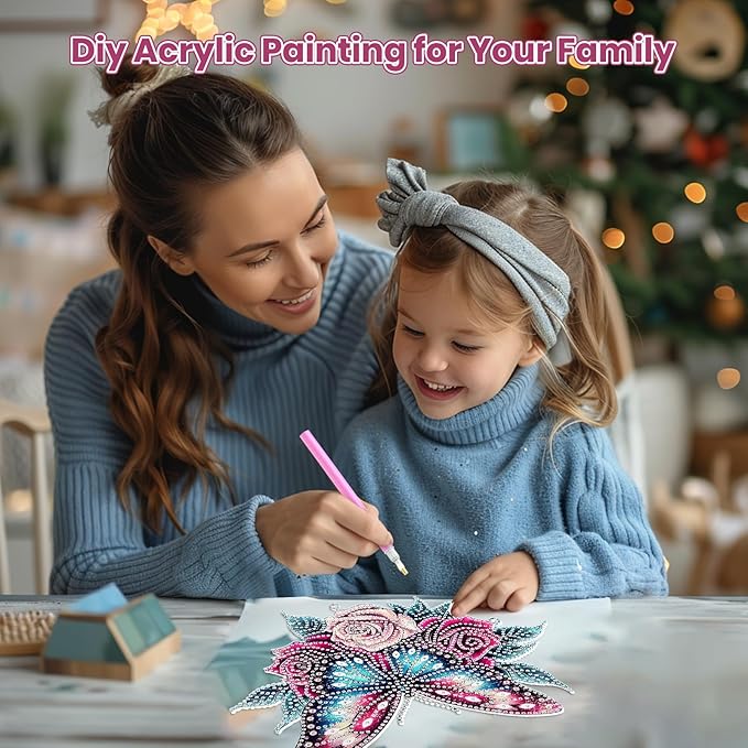 MOGTAA Butterfly Diamond Art Hanging Pendant Kits, 5D Special Shape Diamond Art Kits for Adults, Crystal Rhinestones Flowers Diamond Painting Gem Art for Home Garden Window Wall Decor