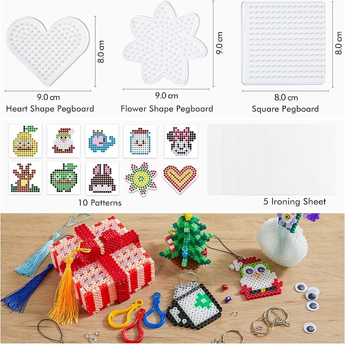 inscraft 30,000 fuse beads kit-30 individual packs of iron beads set with 3 pegboards, 5 ironing paper, 10 patterns, gifts for birthday christmas, multicolor 5mm melty beads bulk refill kit