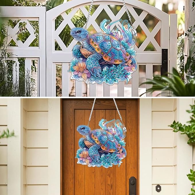 MXJSUA Turtle Special Shaped Hanging Diamond Painting Art Kits for Adults, Crystal Rhinestone Acrylic Gem Art Pendant Ornaments Kit for Home Decor and Gift 7.87 * 7.87 Inch