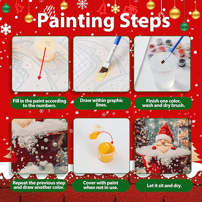 Christmas Gnome Paint by Number for Adults, Christmas Paint by Numbers Kit for Adults Beginners, Painting by Number DIY Crafts for Gift Home Decor 16x20 in