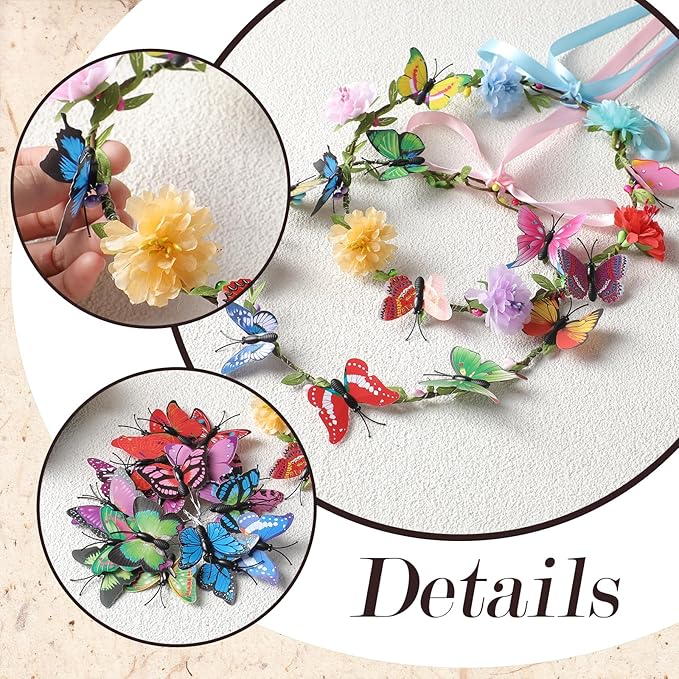KorViSHOW DIY Flower Crowns Making Kit, 100 Pcs Make Your Own Butterfly Floral Headband Making Kit, DIY Creativity Fairy Flower Hair Accessories Craft Set for Women Birthday Party Arts Creative Gifts