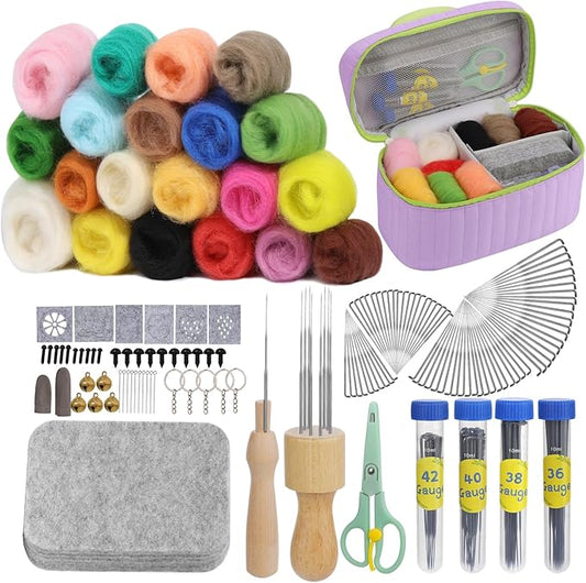 SOCNITC 20 Colors Needle Felting Kits for Beginners, Needle Supplies Kits with Tools,Wool Roving Set, Needle Felting Tools Kit with Needles, Felting Pad for DIY Handcrafts Decoration