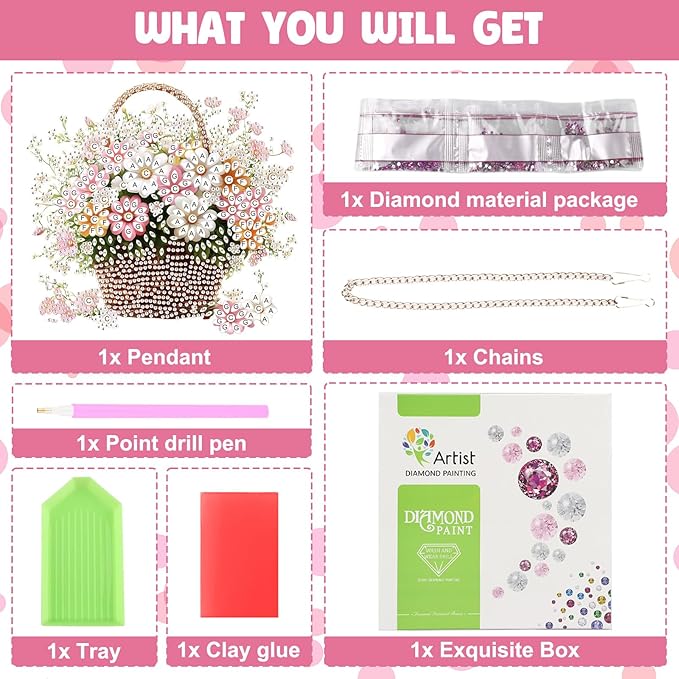 NAIMOER Diamond Art Hanging Kits for Adults Flower Basket 5D Special Shaped Rhinestone, DIY Acrylic Diamond Art Painting Window Pendants Home Garden Wall Hanging Ornament Kits, Double Sided