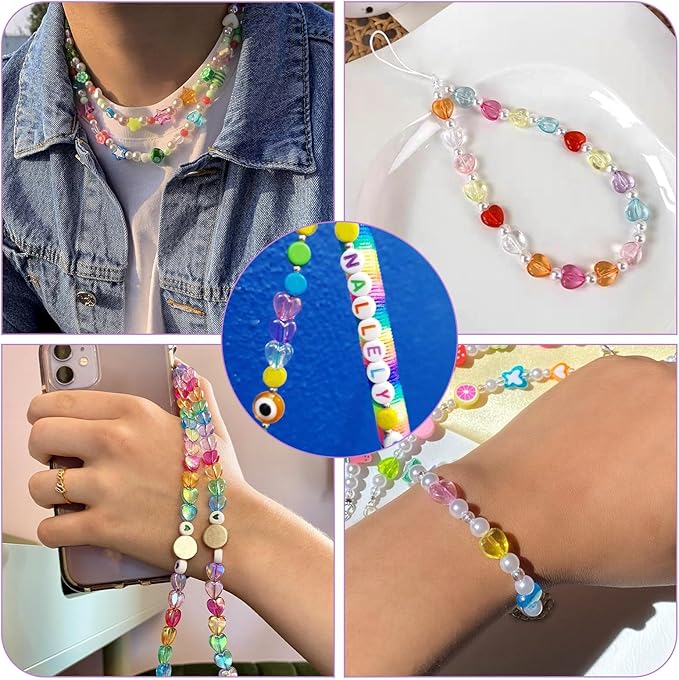 FASHEWELRY 480pcs Clear Acrylic Star Heart Beads - Transparent Colorful Assorted Pastel Cute Kawaii for Bracelets Jewelry Making