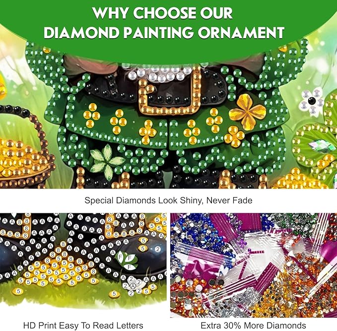 NEWENMO Diamond Art Kit for Adult, St Patrick's Day Gnome, Diamond Art Painting Double Sided Window Pendants for Home Garden Wall Hanging, DIY Special Shaped Gem Hanging Ornaments, Lucky Gnome