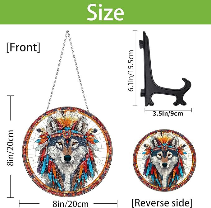 Wergund 5D DIY Wolf Diamond Art Hanging Kits, Hanging Diamond Art Animal, Acrylic Special Shaped Rhinestone, Window Hanging Pendants for Home Wall Garden Front Door Outdoor Decor Gift(Wolf)