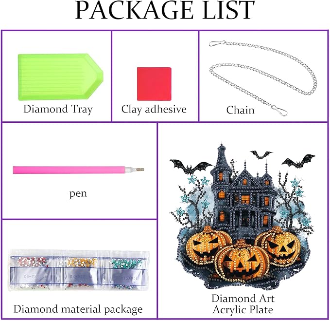 Pavemlo Hanging Diamond Art Kits for Adults Halloween Pumpkin – 8x8Inch Double-Sided Acrylic Board DIY Crystal Diamond Suncatcher Pendant, Sparkling Home Wall or Window Decoration Handmade Gift