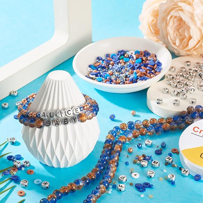 Spritewelry Friendship Bracelet Making Kit with Glass Seed Beads 8mm Blue Clay Beads Bracelet Making Kit for Adults Letter Bead for Jewelry Making DIY Crafts Gift Supplies 1 Bag