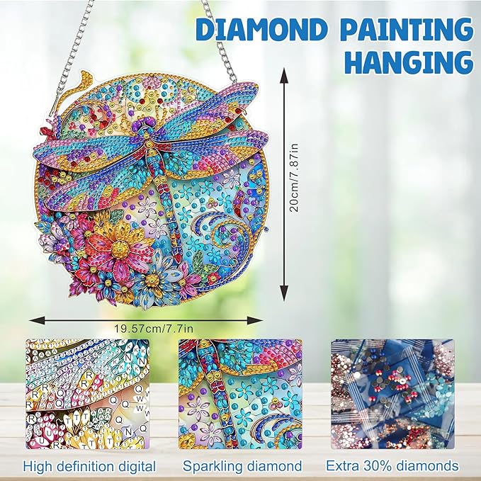 MAXBYE Hanging Dragonfly Diamond Art Painting Kits for Adults Beginners, DIY 5D Special Shaped Crystal Painting Diamond Kits Hanging Ornament for Gift Home Wall Door Decor