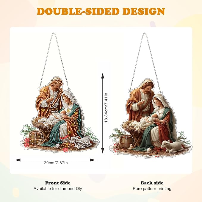 HEIBAGO Nativity Scene Diamond Art Hanging Kits for Adults Kids, 5D Special Shaped Crystal Diamond Painting Kit, DIY Pattern Window Pendant Gem Art Kit for Home Wall Decor 8.3 x 8.3 Inch