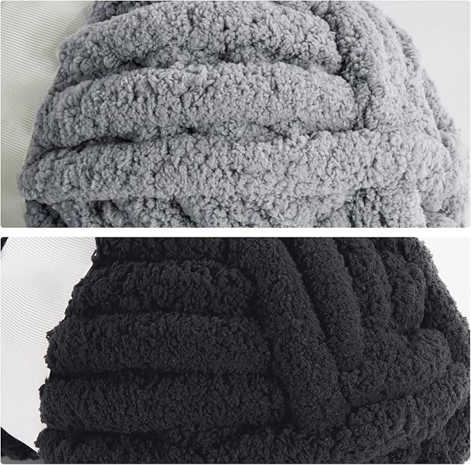 MABOZOO Assorted Chunky Yarn for Crocheting 8 Pack,Fluffy Jumbo Chenille Yarn,Soft Plush Yarn Bulky,Giant Thick Fuzzy Yarn for Hand or Arm Knitting,Black & Medium Grey(31.7 yds,8 oz Each Skein)