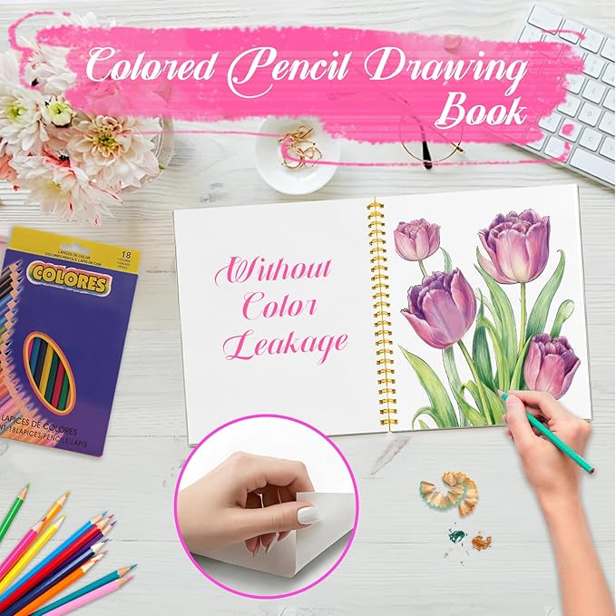 Beautiful Adult Coloring Book Set with 18-Color Pencil Set - Coloring Books for Adults Relaxation Adult Coloring Book for Women Gifts.Elegant Art Style with 35 Patterns.